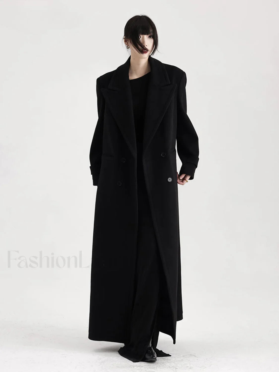 Winter Luxury Extra Long Black Warm Soft Wool & Blends Overcoat