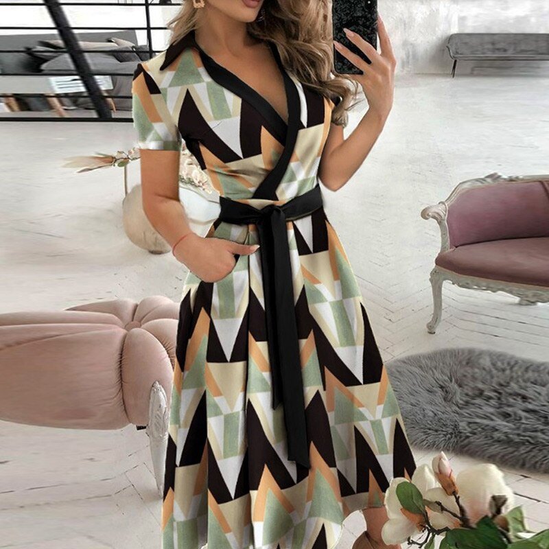 Asymmetric Off Shoulder Puff Sleeve Tie Waist Pocket A-Line Midi Dress