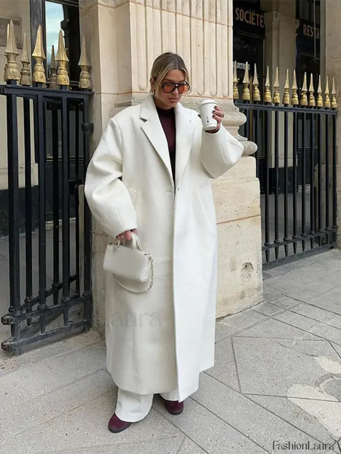 Women Fashion Loose White Long Woolen Overcoats