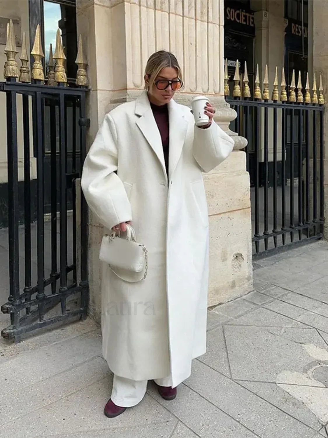 Women Fashion Loose White Long Woolen Overcoats