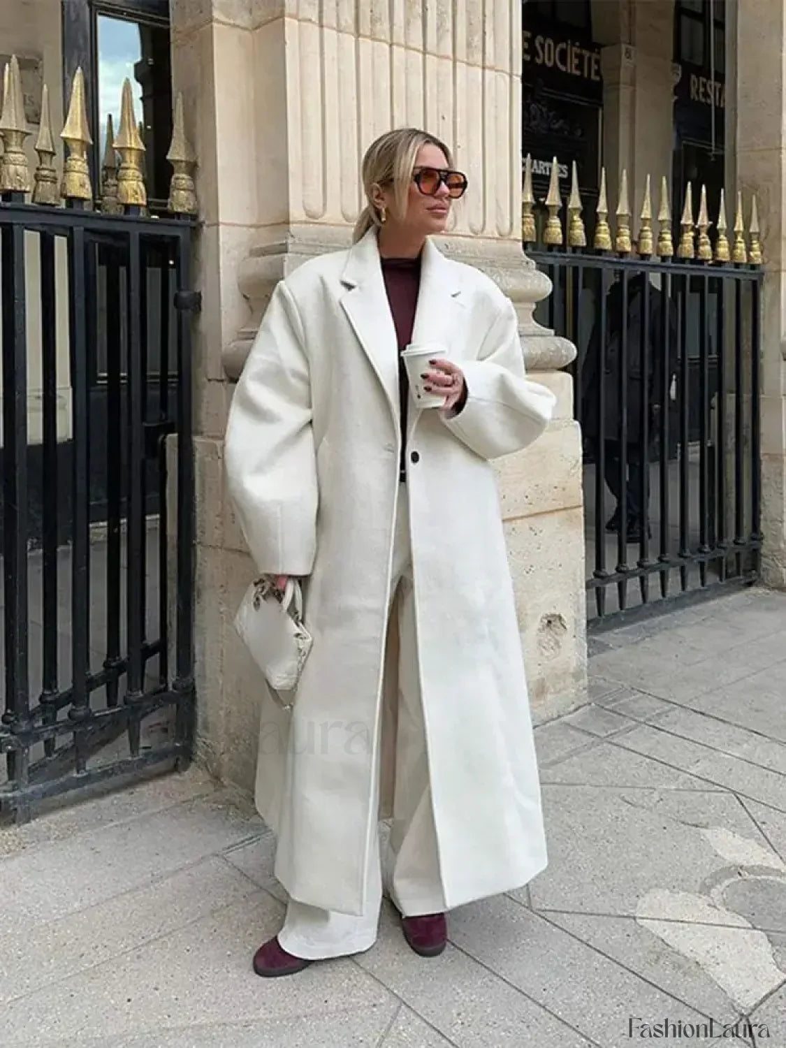 Women Fashion Loose White Long Woolen Overcoats