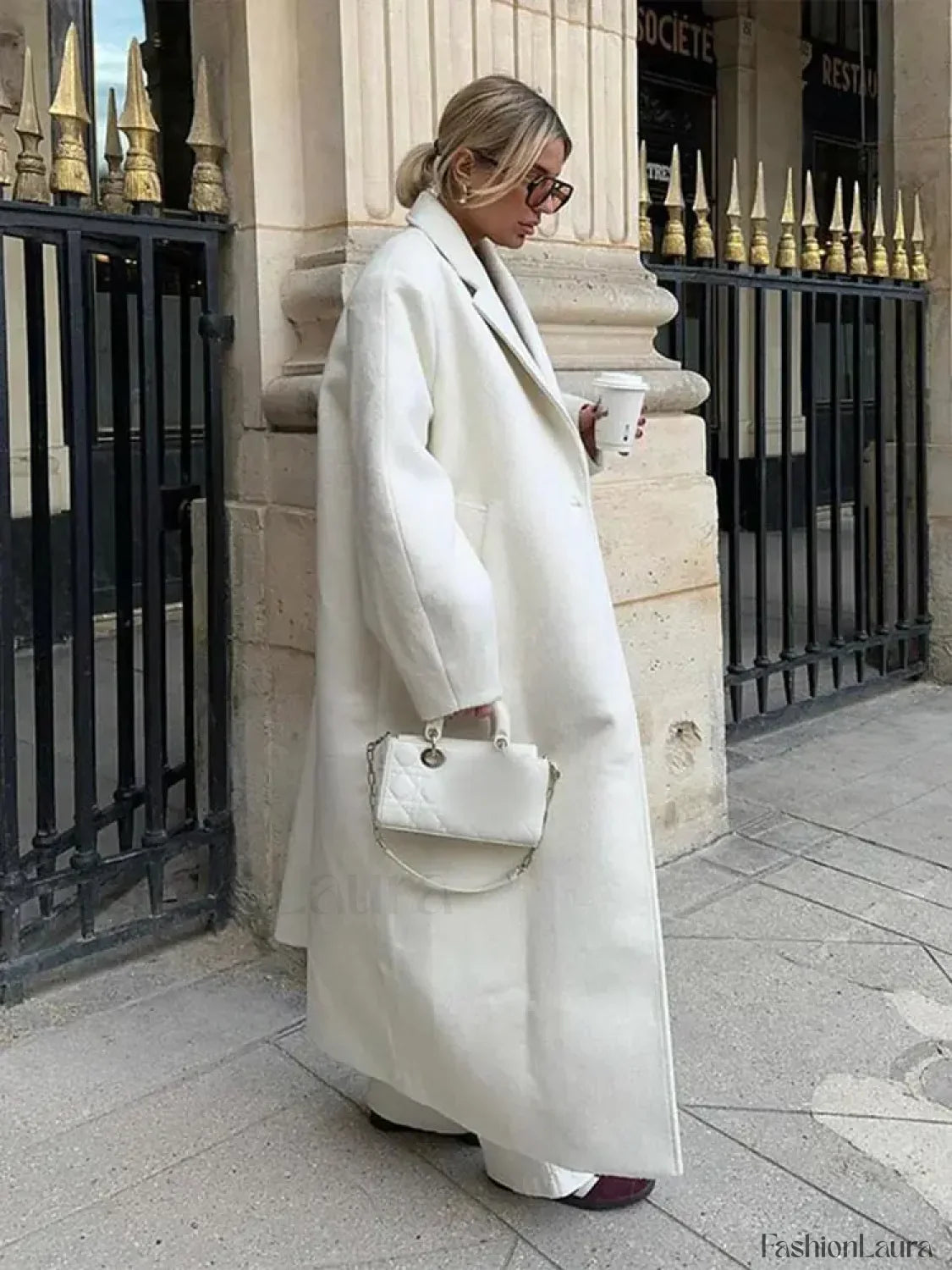 Women Fashion Loose White Long Woolen Overcoats