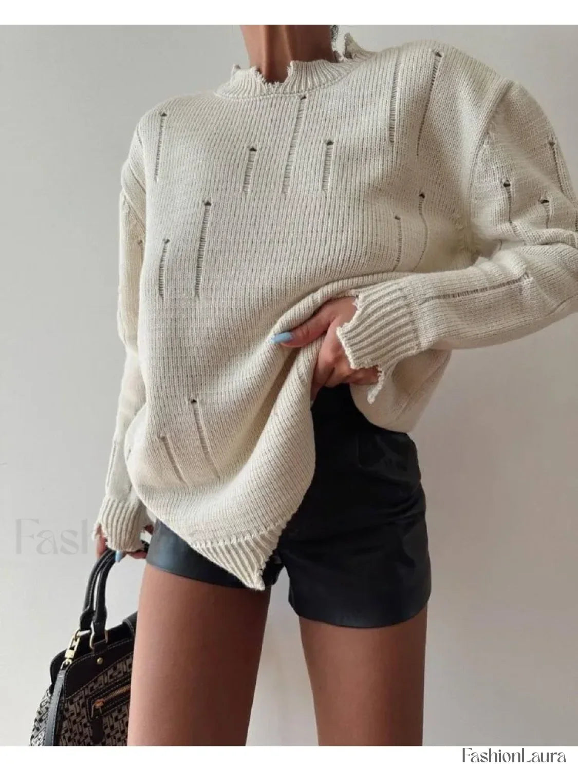 Women Knitted Hole Streetwear Long Sleeve Vintage Harajuku Y2K Pullover Coat Loose Sweater