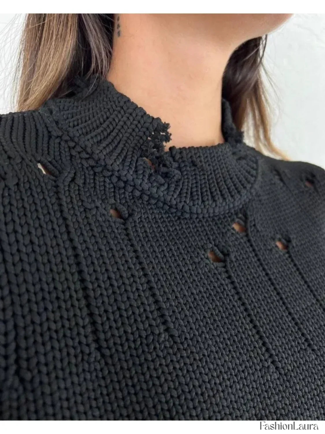 Women Knitted Hole Streetwear Long Sleeve Vintage Harajuku Y2K Pullover Coat Loose Sweater