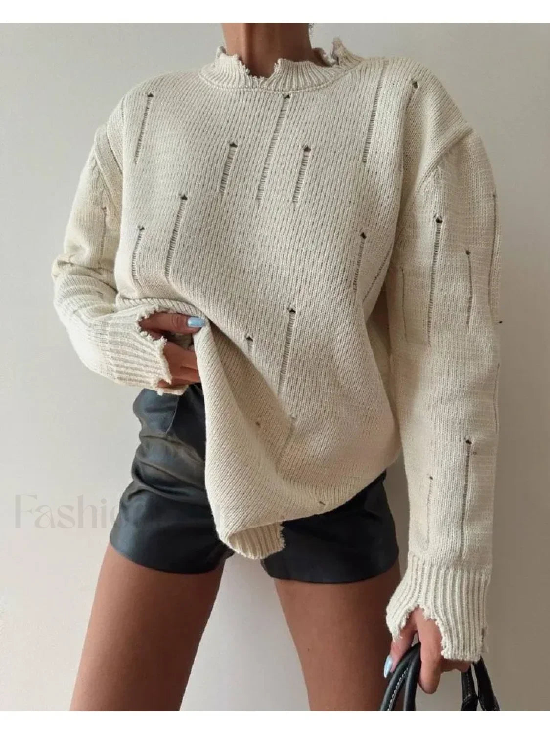 Women Knitted Hole Streetwear Long Sleeve Vintage Harajuku Y2K Pullover Coat Loose Sweater