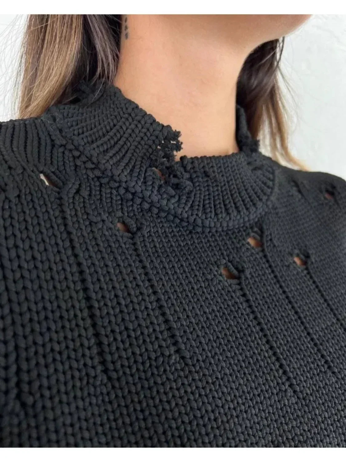 Women Knitted Hole Streetwear Long Sleeve Vintage Harajuku Y2K Pullover Coat Loose Sweater