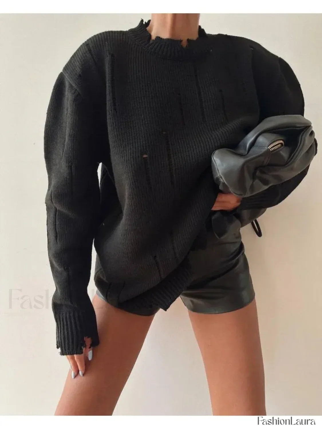Women Knitted Hole Streetwear Long Sleeve Vintage Harajuku Y2K Pullover Coat Loose Sweater
