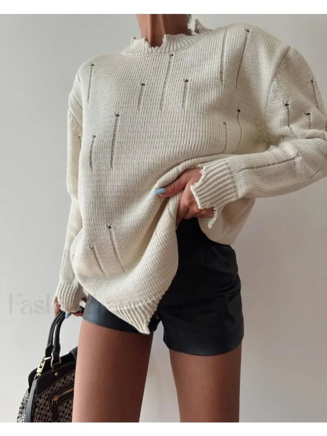 Women Knitted Hole Streetwear Long Sleeve Vintage Harajuku Y2K Pullover Coat Loose Sweater