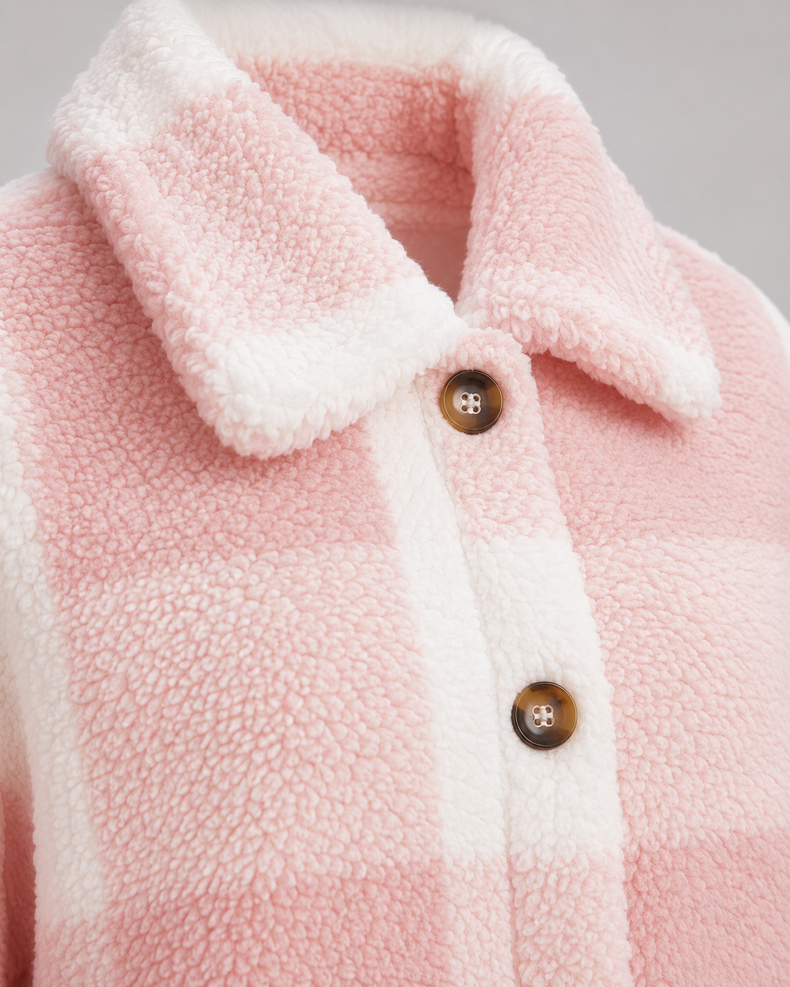 Women's Check Teddy Jacket Fleece Winter Casual