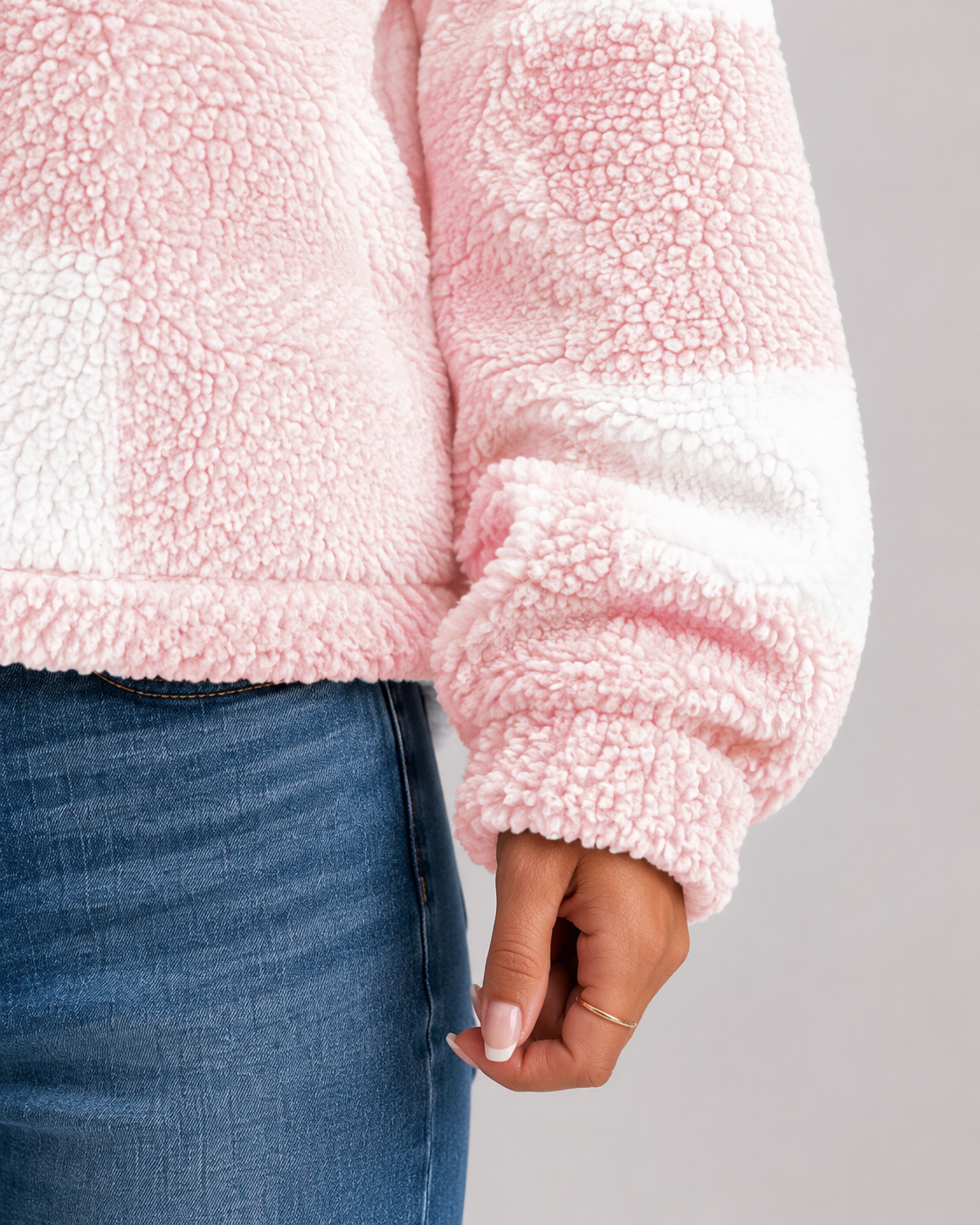 Women's Check Teddy Jacket Fleece Winter Casual