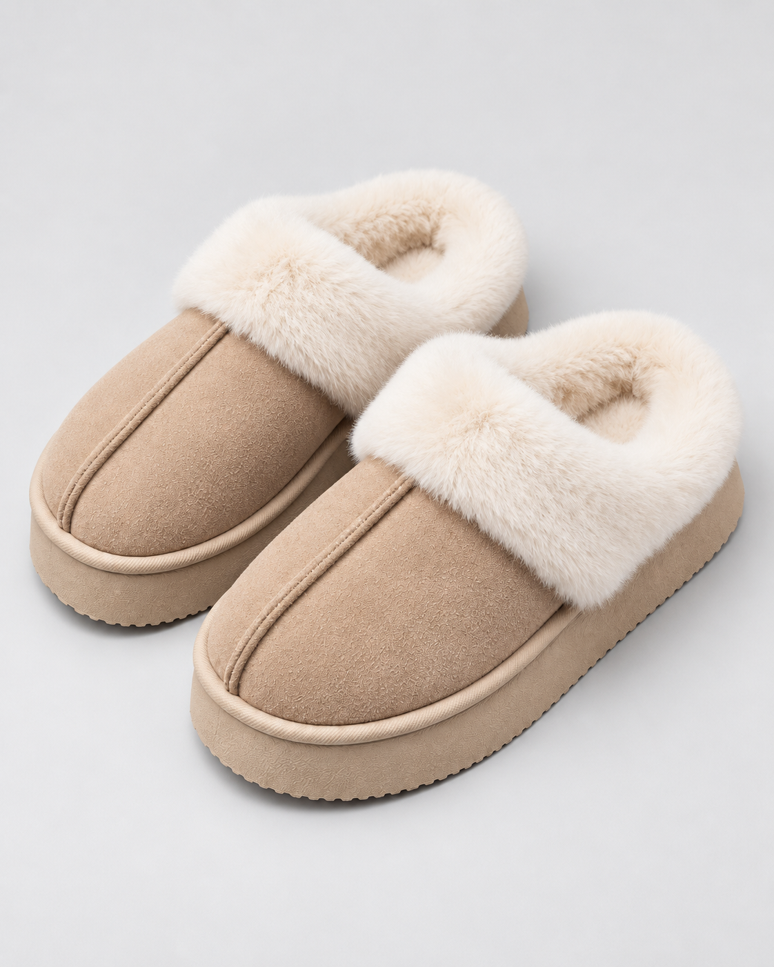Women's Fur-Trim Platform Slippers - Closed Toe Backless