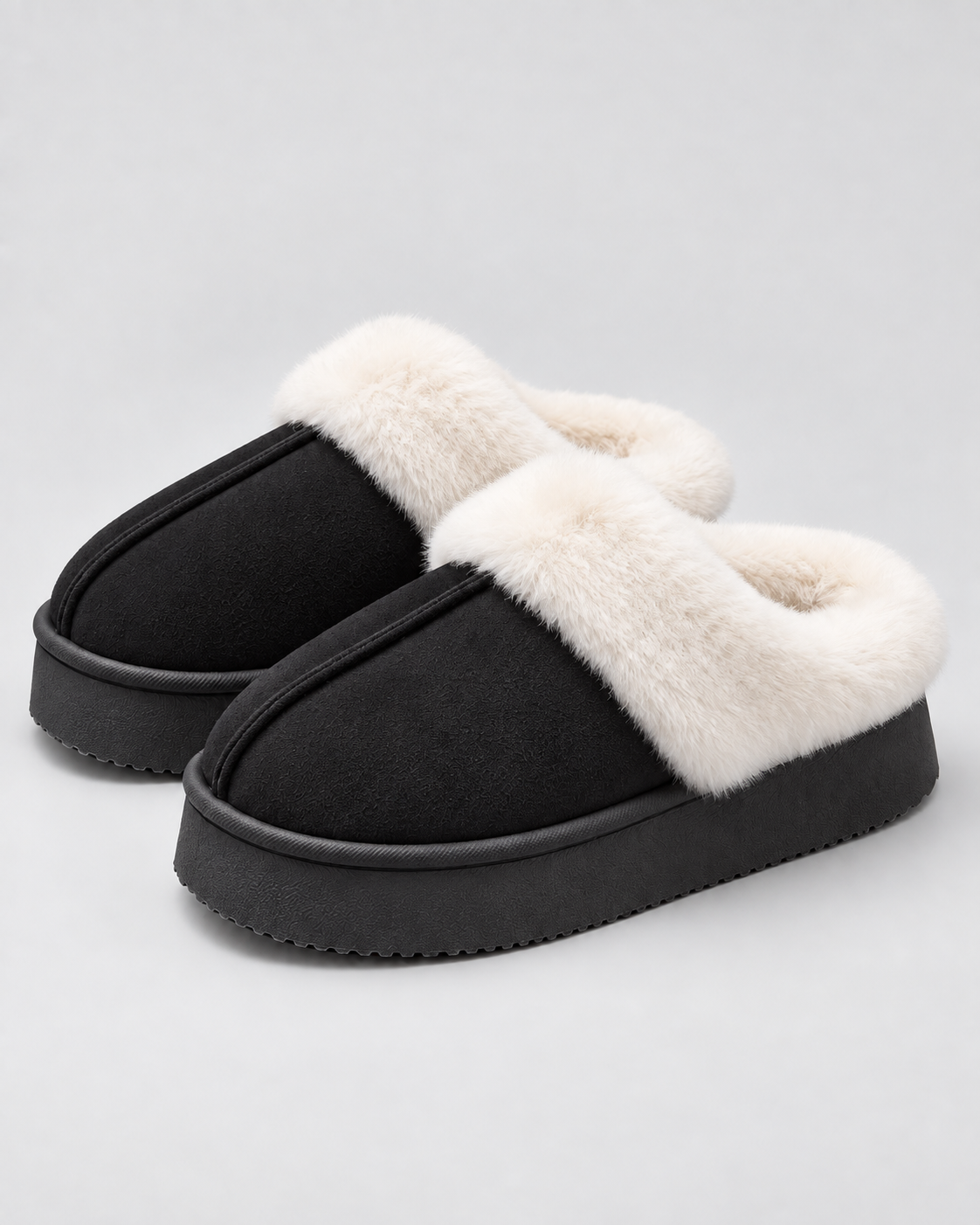 Women's Fur-Trim Platform Slippers - Closed Toe Backless