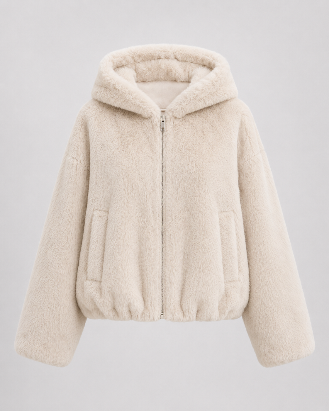 Hooded Zip Front Faux Fur Jacket