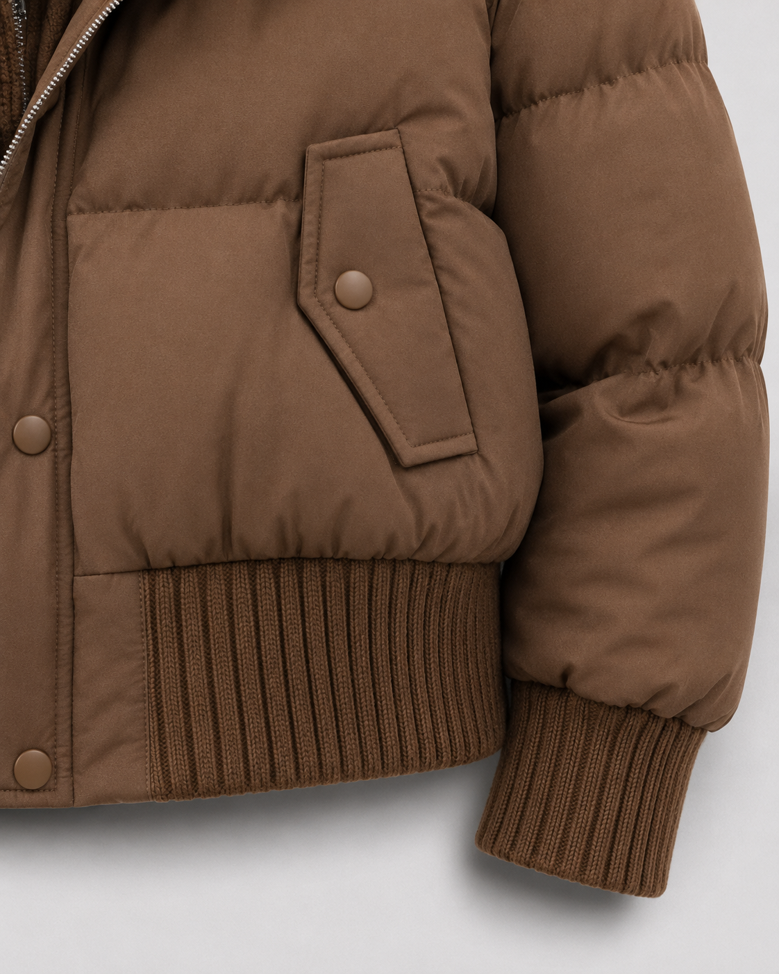 Ribbed Funnel Neck Zip Front Cropped Puffer Jacket