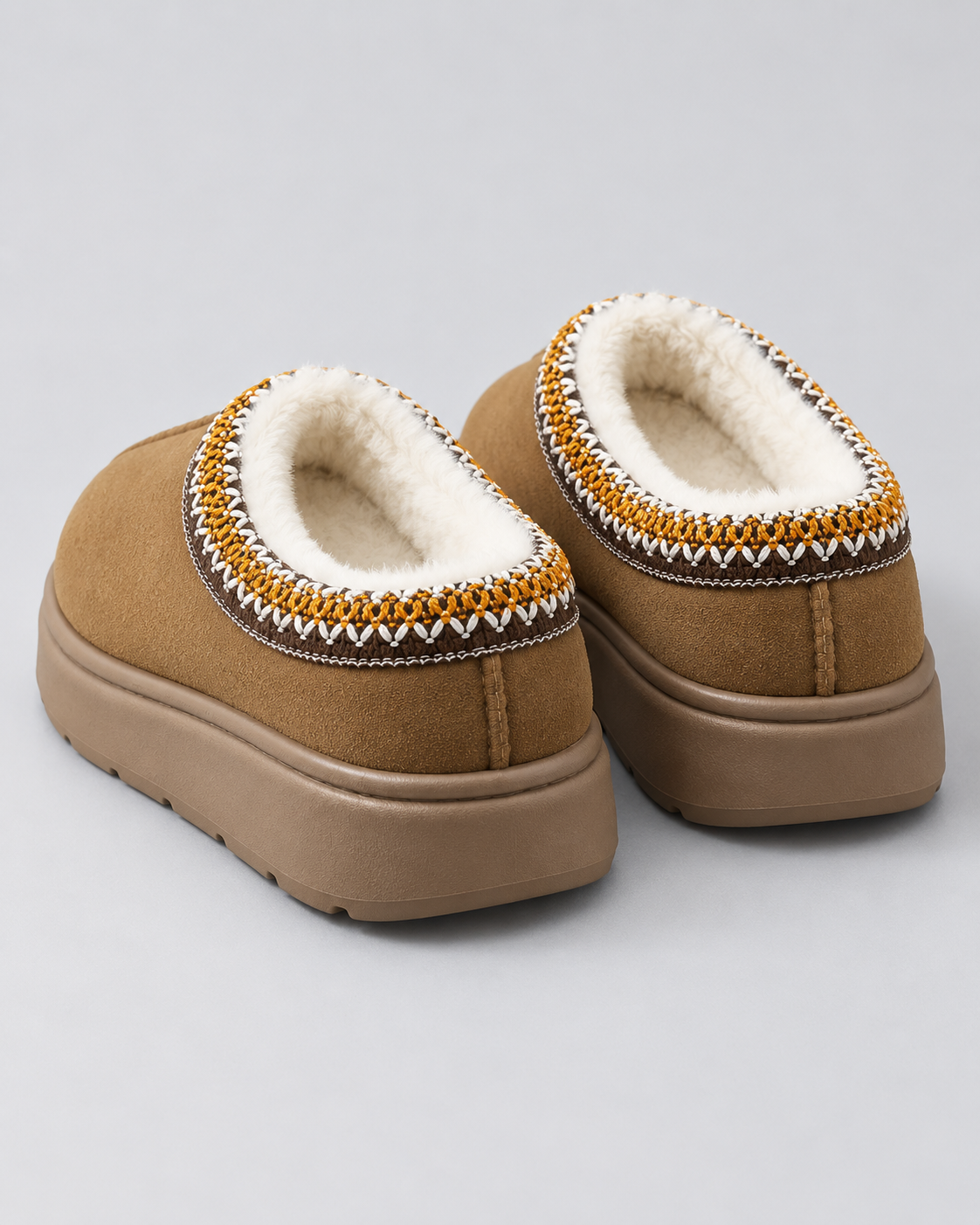 Women's Plush-Lined Suede-Look Slippers - Thick Sole Slip-On