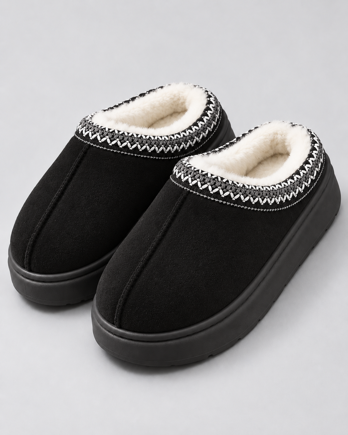 Women's Plush-Lined Suede-Look Slippers - Thick Sole Slip-On