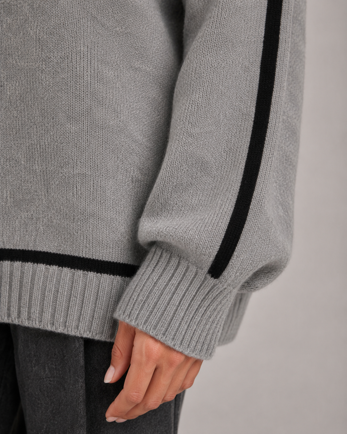 Turtleneck Contrast Trim Oversized Drop Shoulder Sweater
