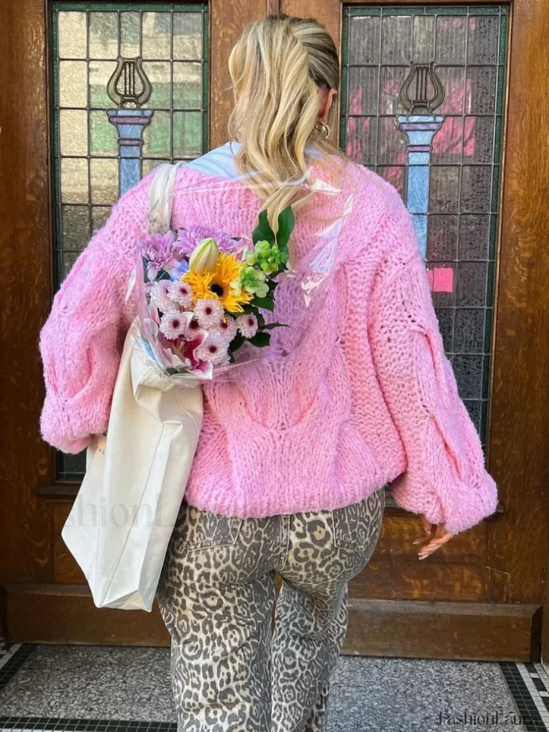 Women Solid Hollow Out Short Knitted Elegant Round Neck Long Sleeves Loose Sweater