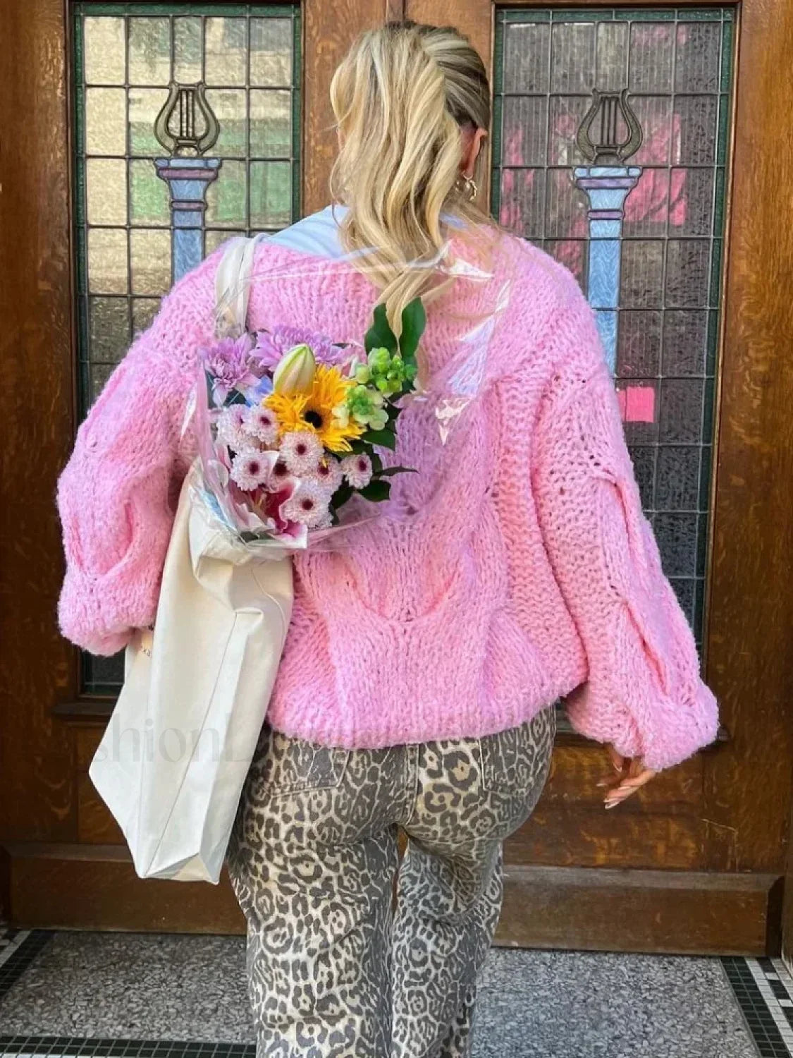 Women Solid Hollow Out Short Knitted Elegant Round Neck Long Sleeves Loose Sweater