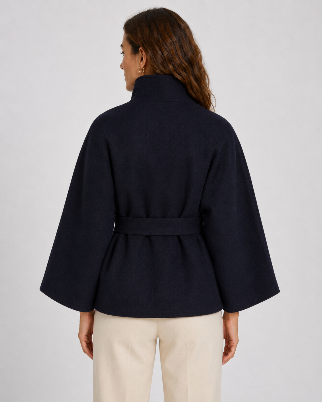 Belted Funnel Neck Wide Sleeve Cape Coat