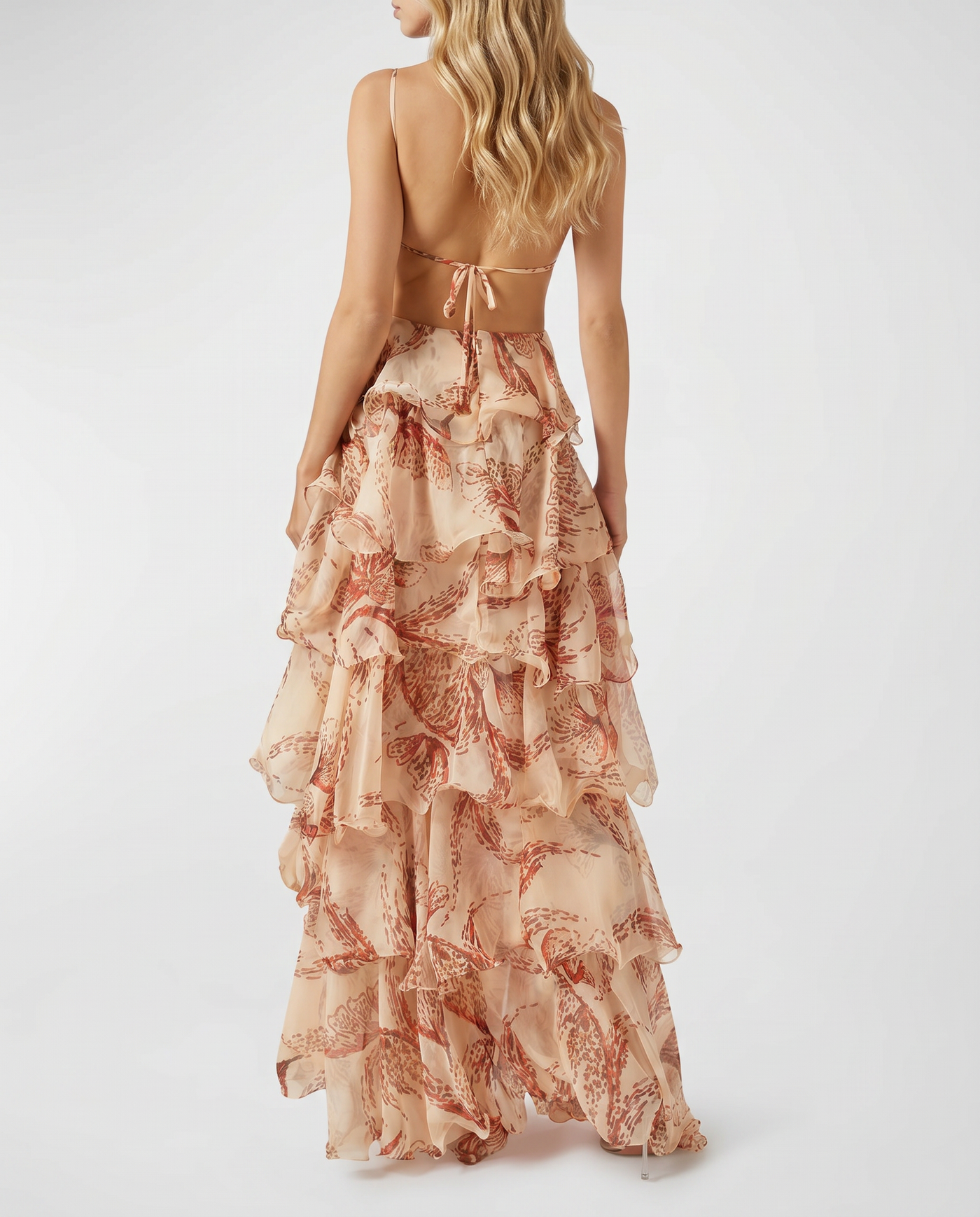 Butterfly Appliqué Tiered Ruffle Chiffon Maxi Dress 3