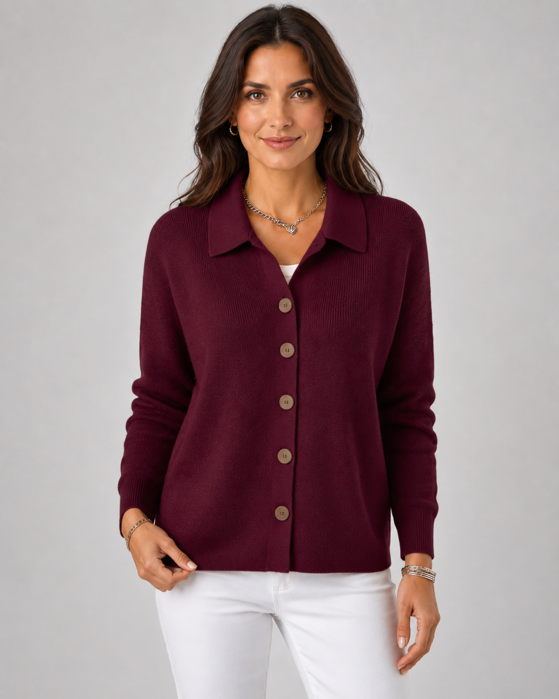 Women's Button-Up Knit Cardigan with Collar