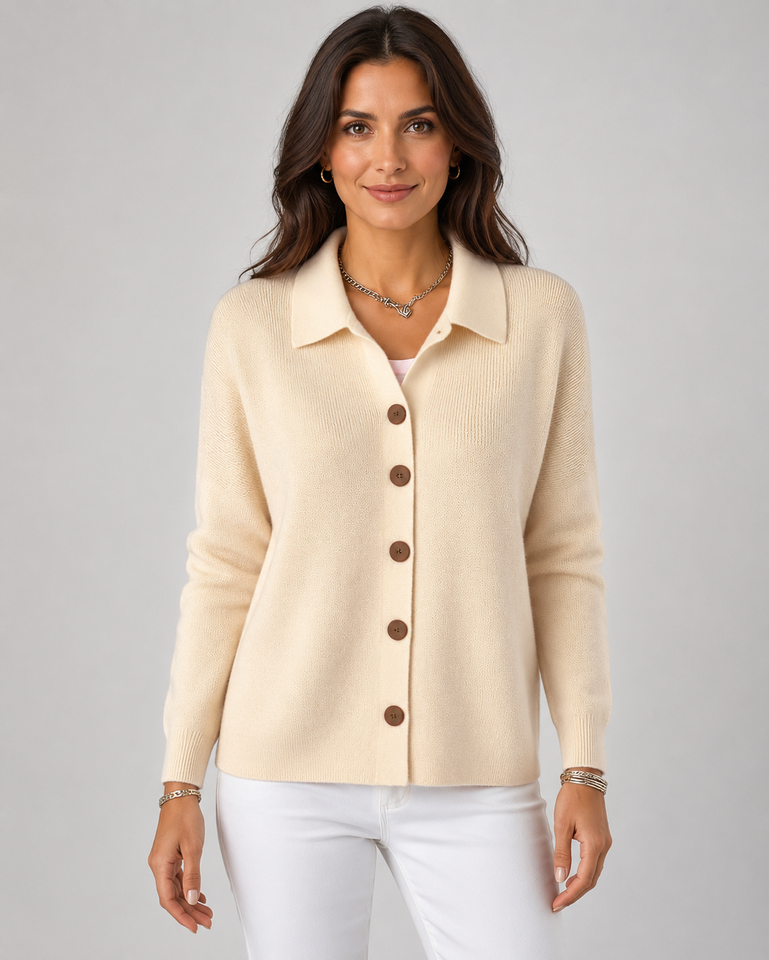 Women's Button-Up Knit Cardigan with Collar