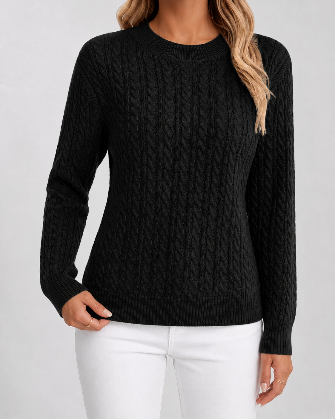 Women's Cable Knit Crew Neck Sweater