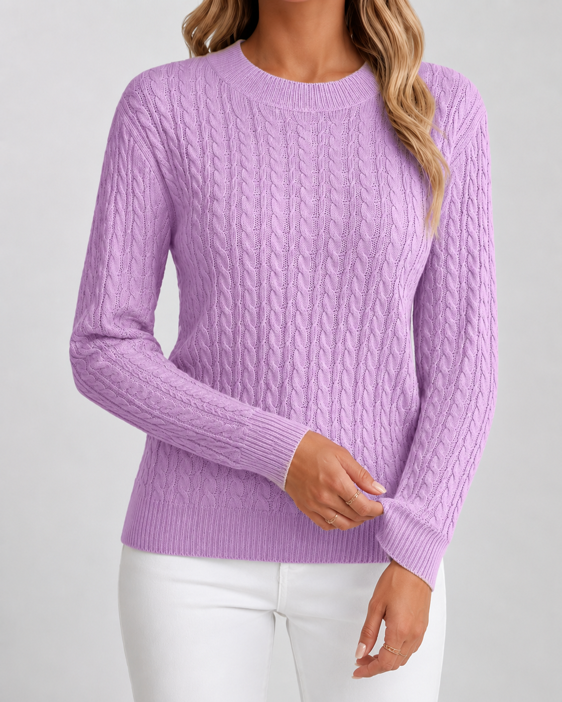 Women's Cable Knit Crew Neck Sweater