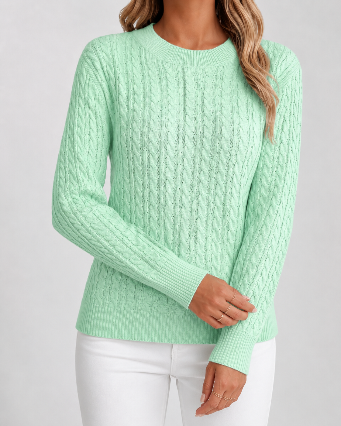 Women's Cable Knit Crew Neck Sweater