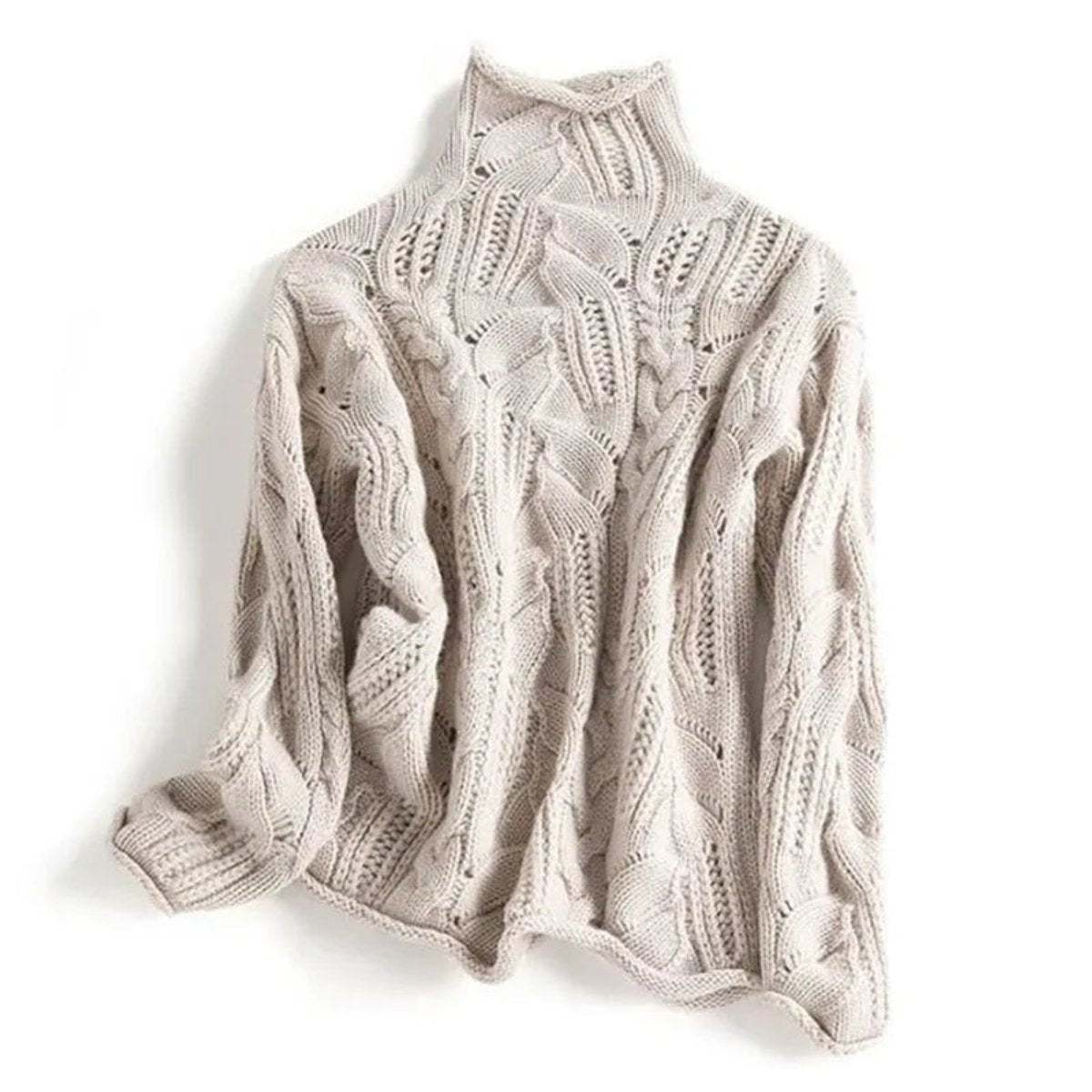 Turtleneck Chunky Cable Knit Pullover Sweater