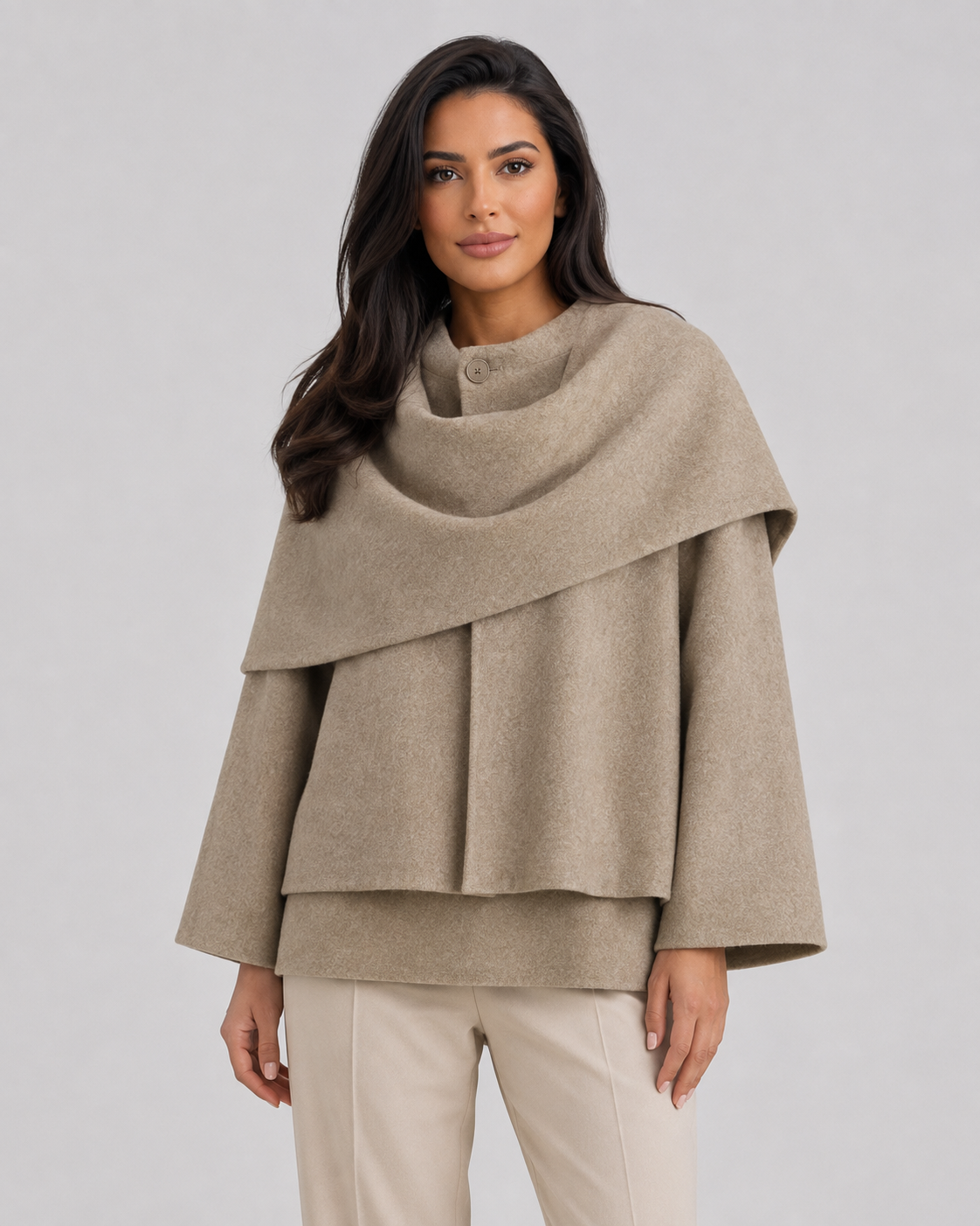 Draped Shawl Collar Boxy Cape Coat