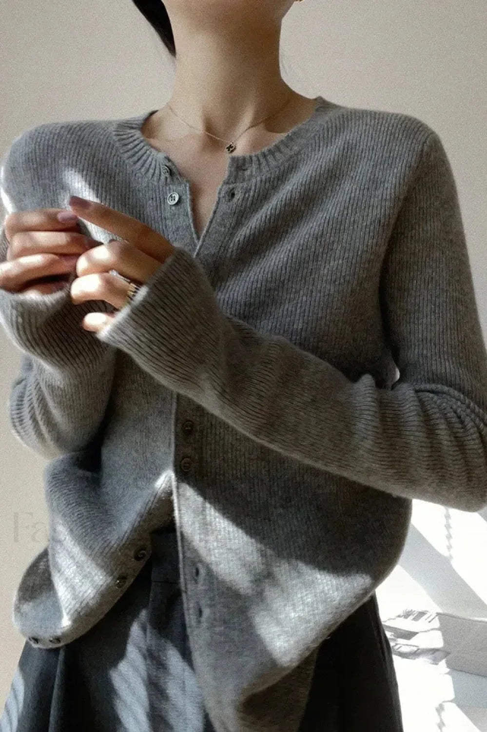 Women's Casual Solid Round Neck Cardigan