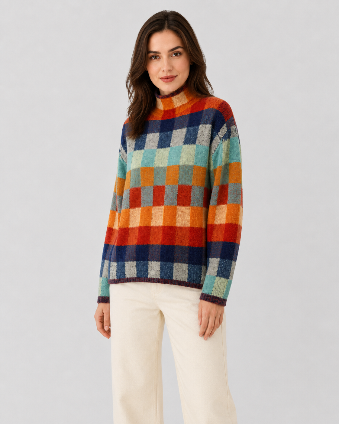 Women’s Check Knit Turtleneck Sweater