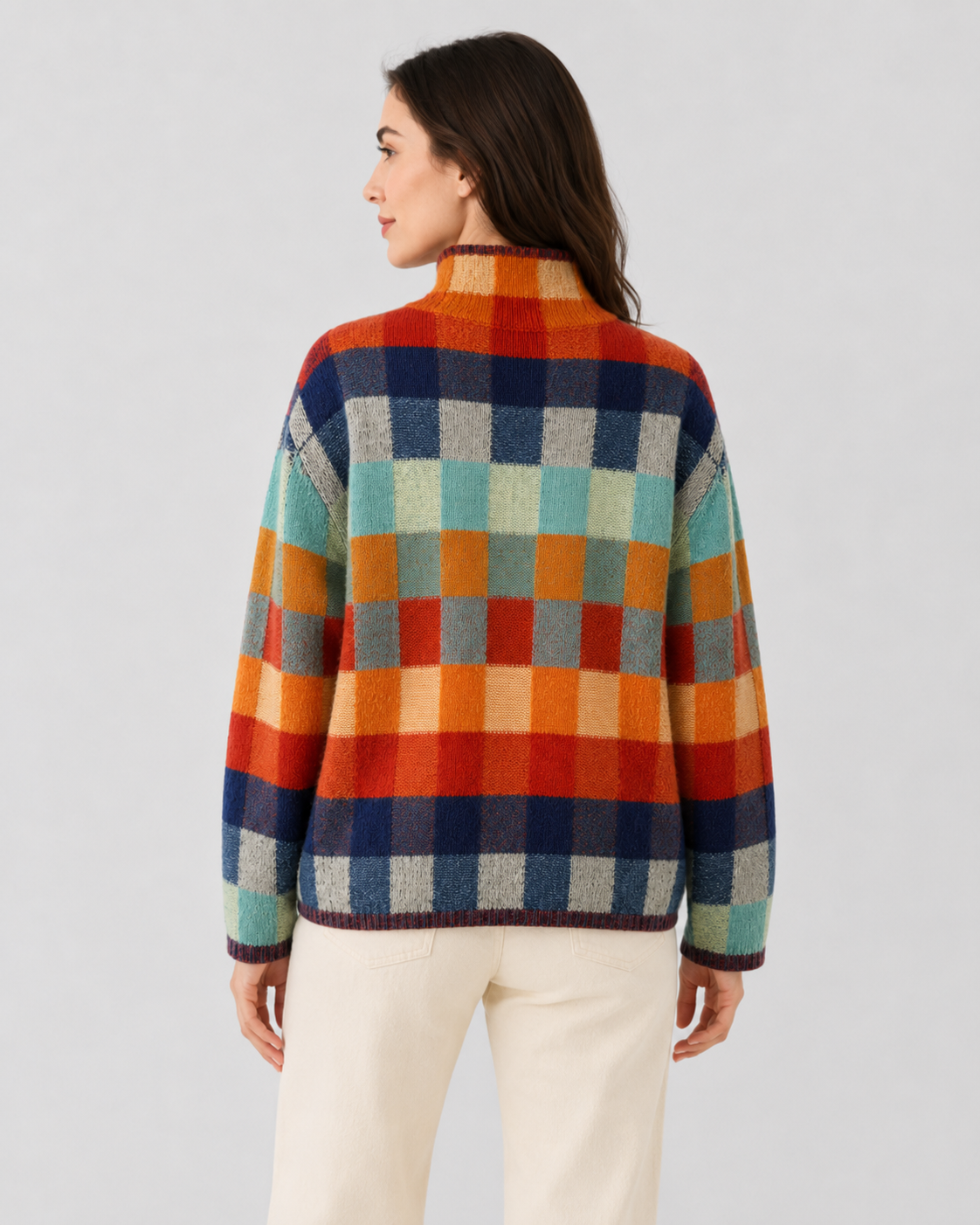 Women’s Check Knit Turtleneck Sweater