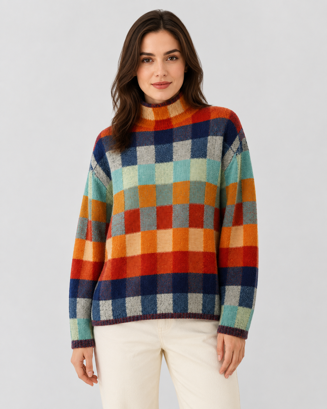 Women’s Check Knit Turtleneck Sweater