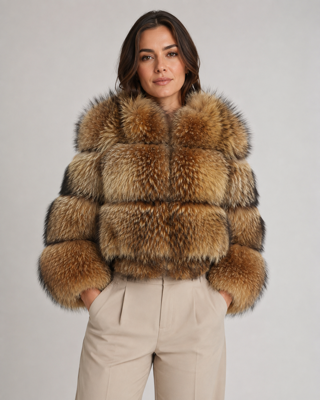 Cropped Faux Fur Stand Collar Jacket