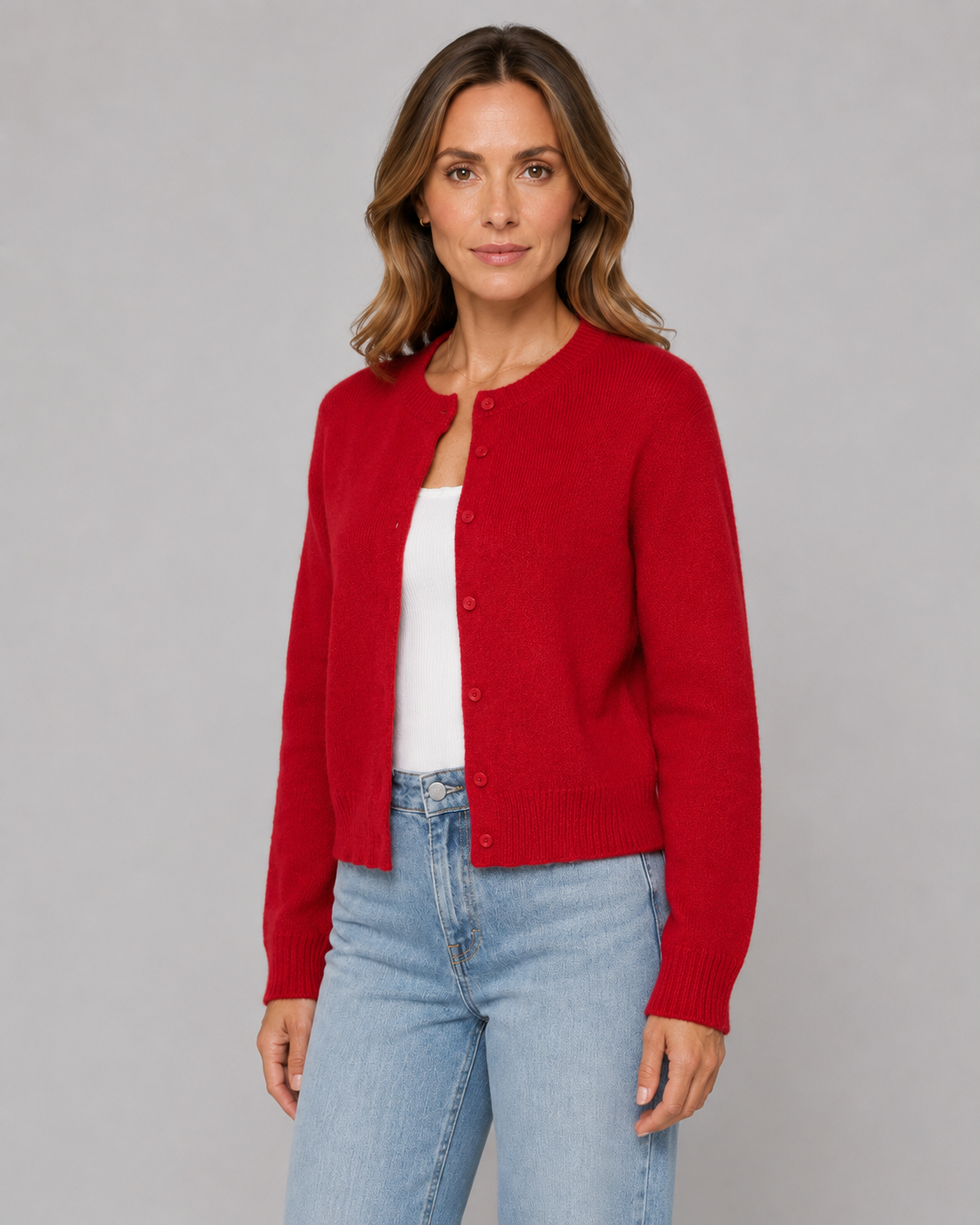Crew Neck Button Front Cropped Cardigan