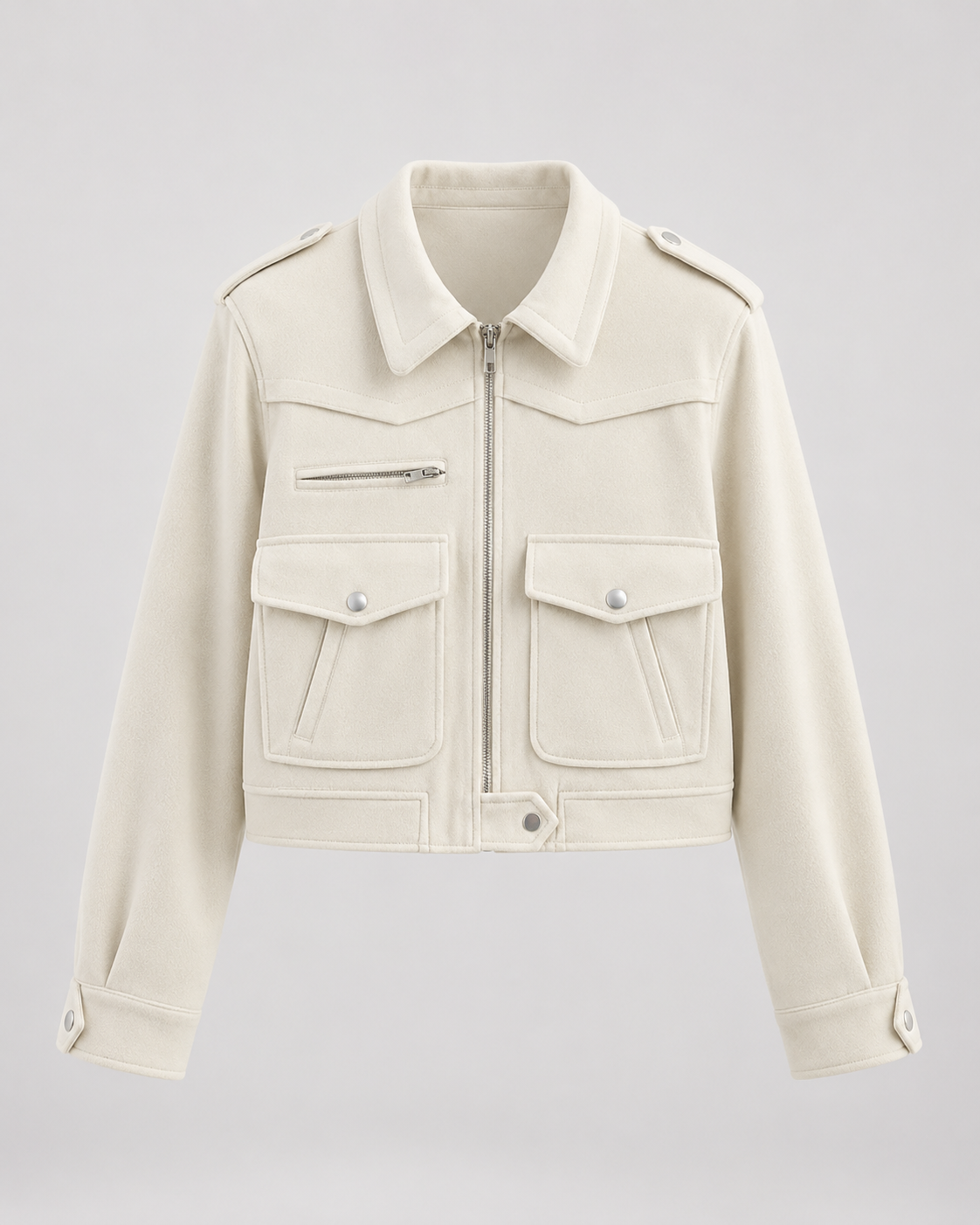 Women's Cropped Suede Jacket with Snap Flap Pockets