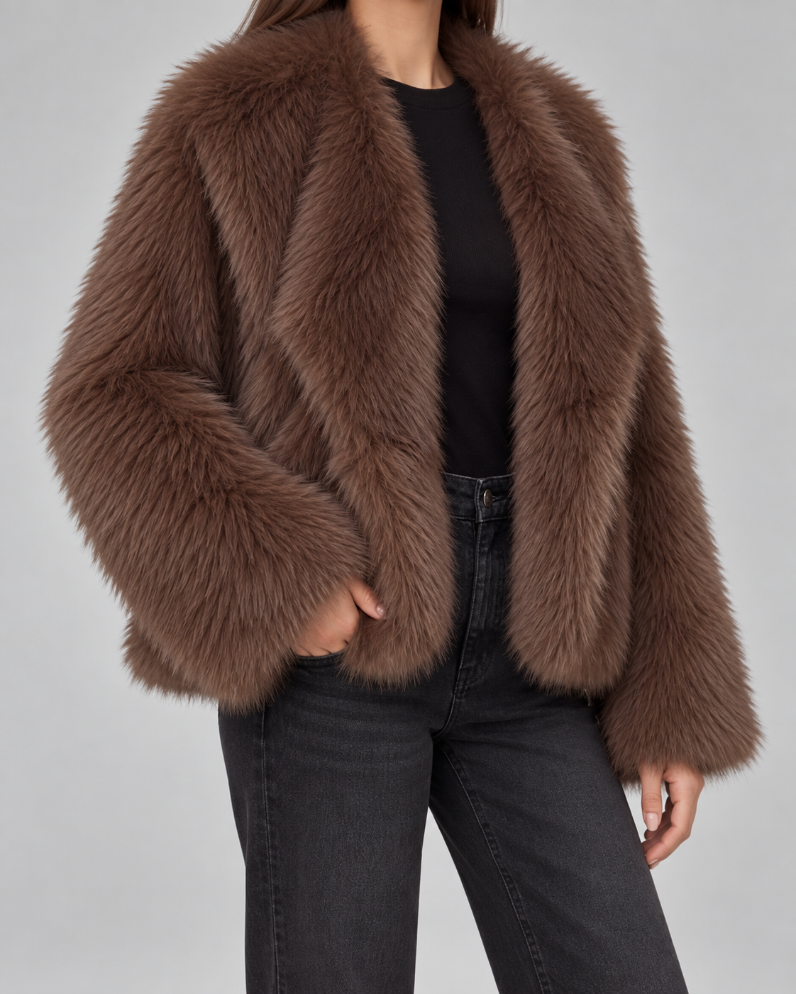 Faux Fur Shawl Collar Cropped Jacket