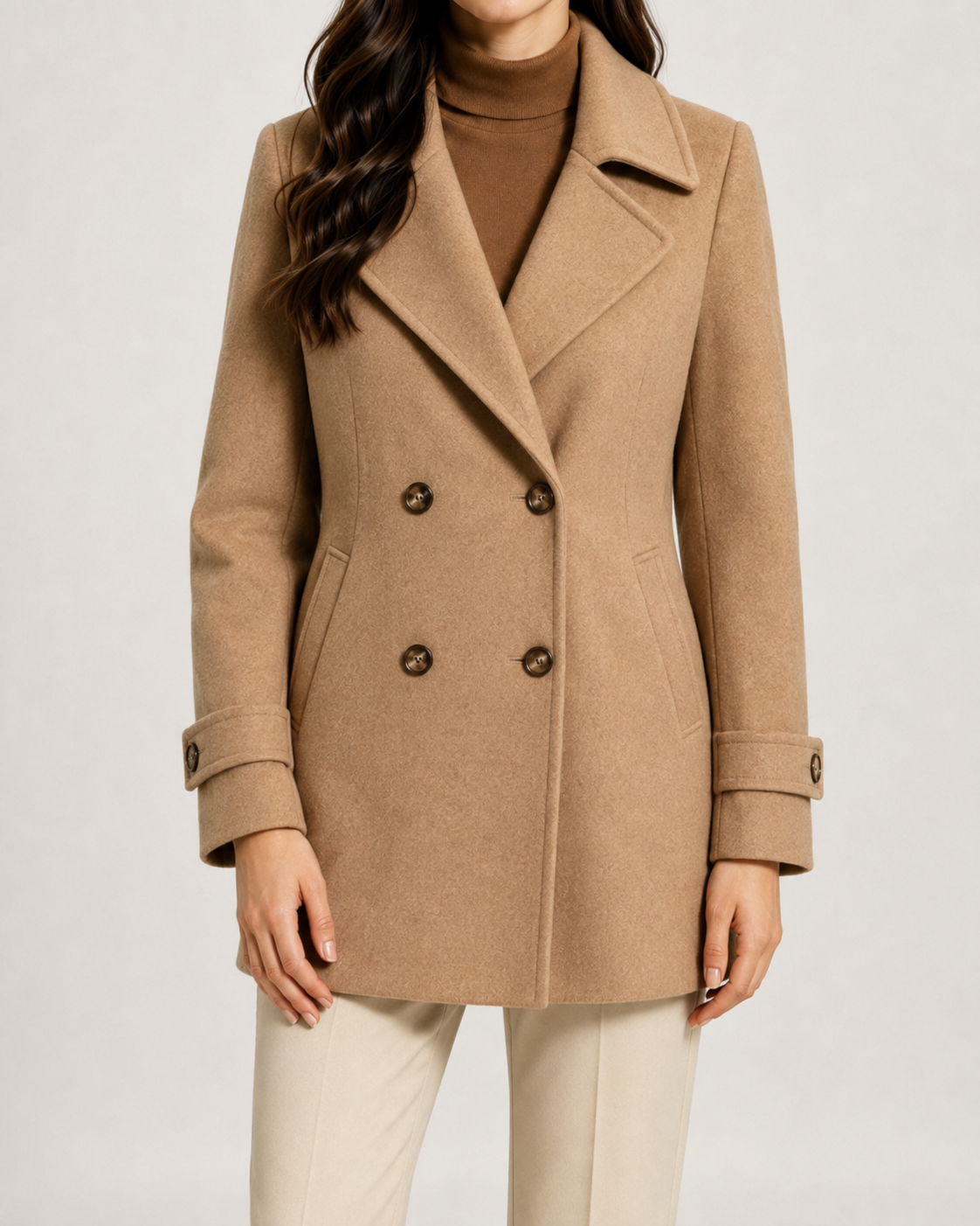 Notch Lapel Double Breasted Short Pea Coat