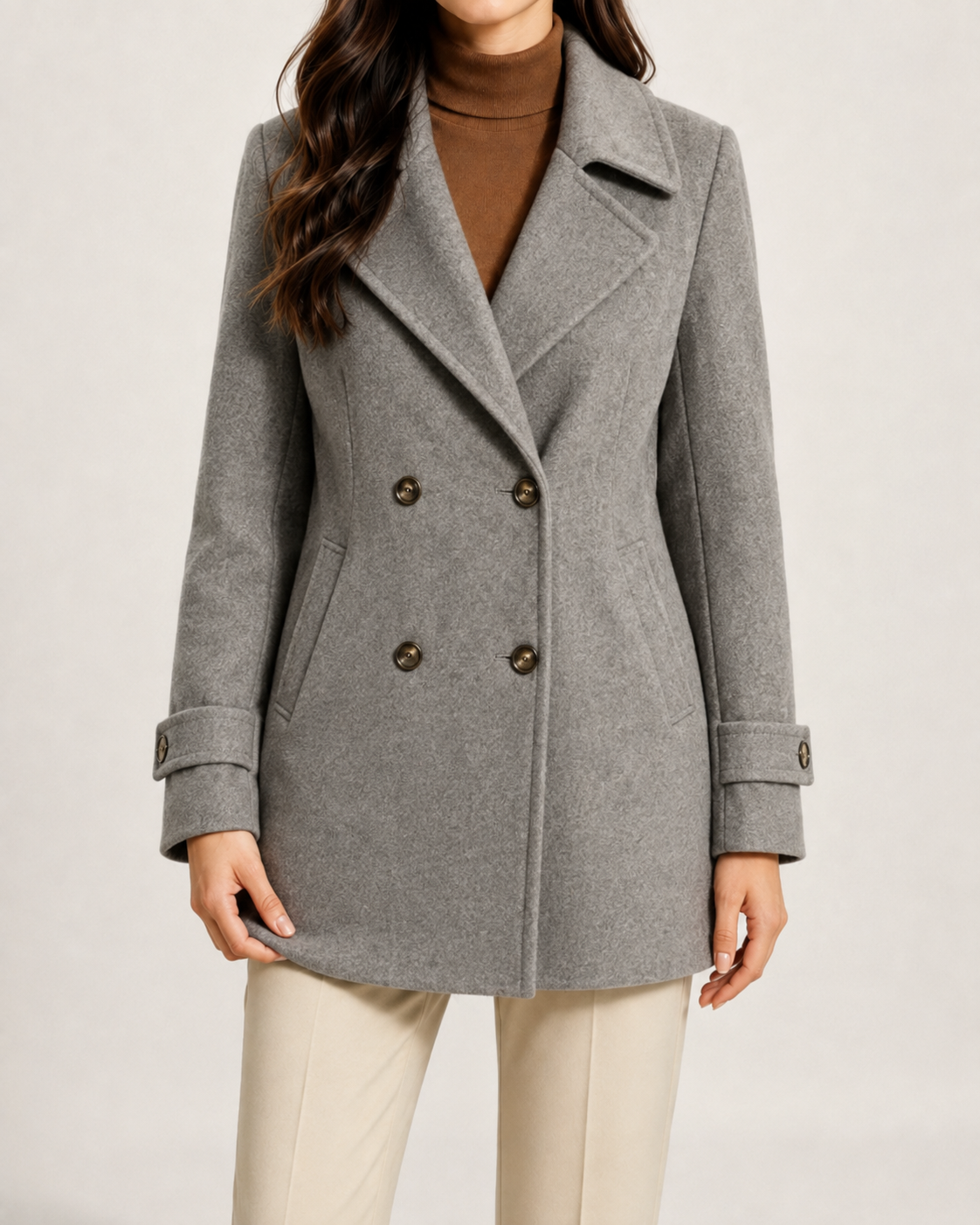 Notch Lapel Double Breasted Short Pea Coat