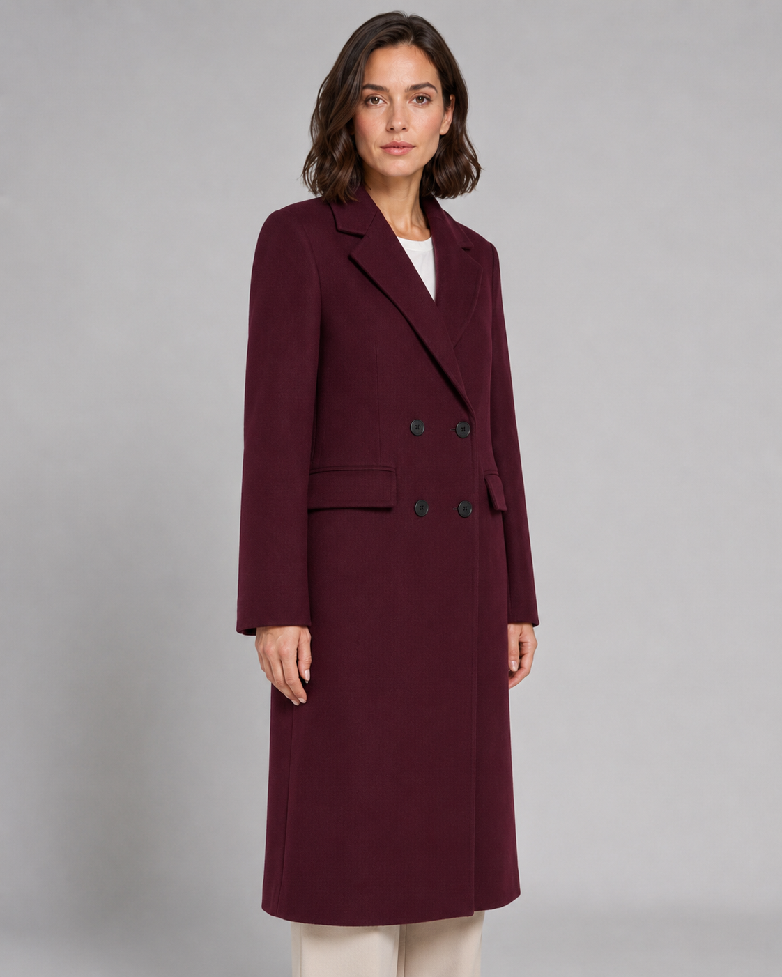 Double Breasted Notch Lapel Longline Tailored Coat