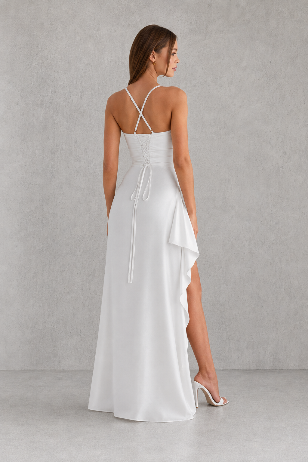 Women's Satin Evening Dress Ruched Maxi Dress with Split