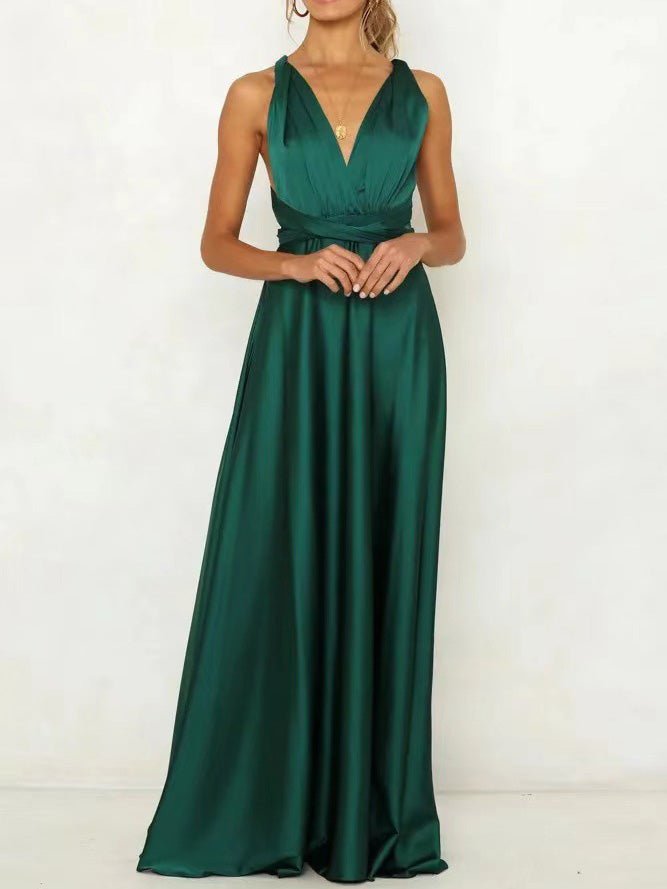 Halter Criss Cross Open Back Bow Detail Satin Maxi Gown