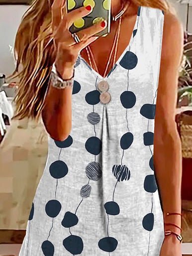 Polka Dot V Neck Sleeveless Dress