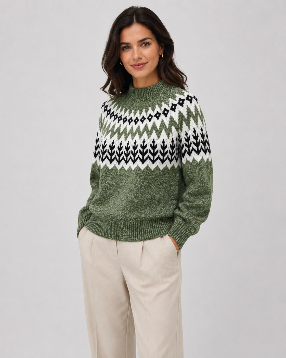 Fair Isle Mock Neck Long Sleeve Knit Sweater