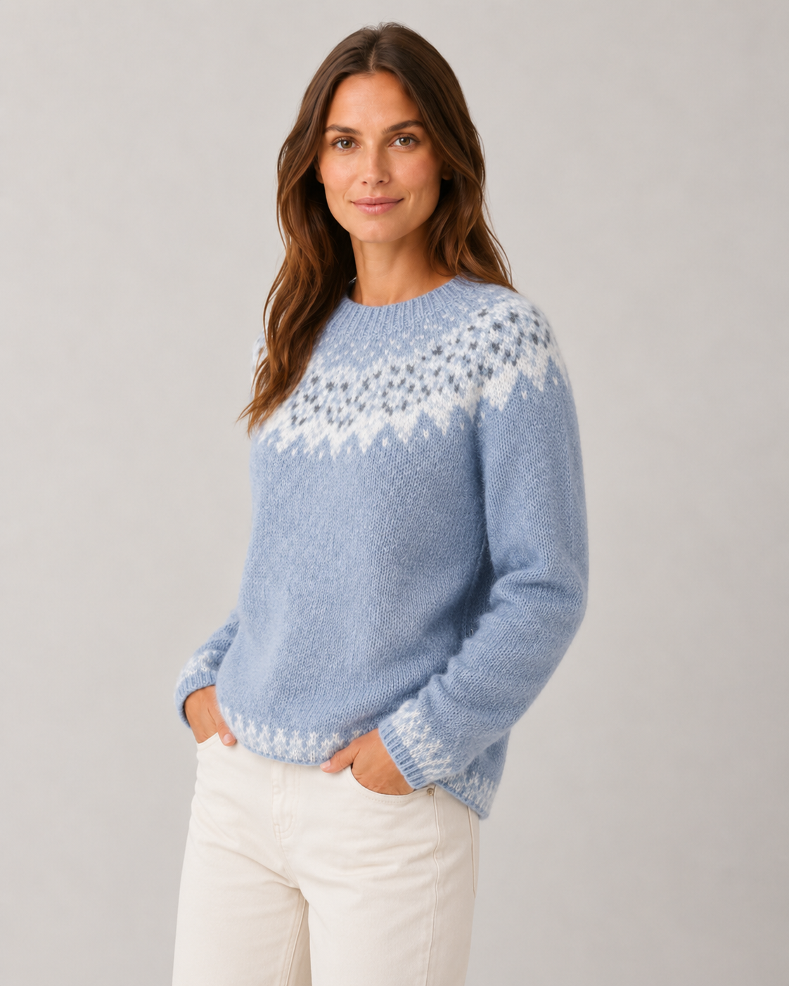 Fair Isle Crew Neck Knit Sweater