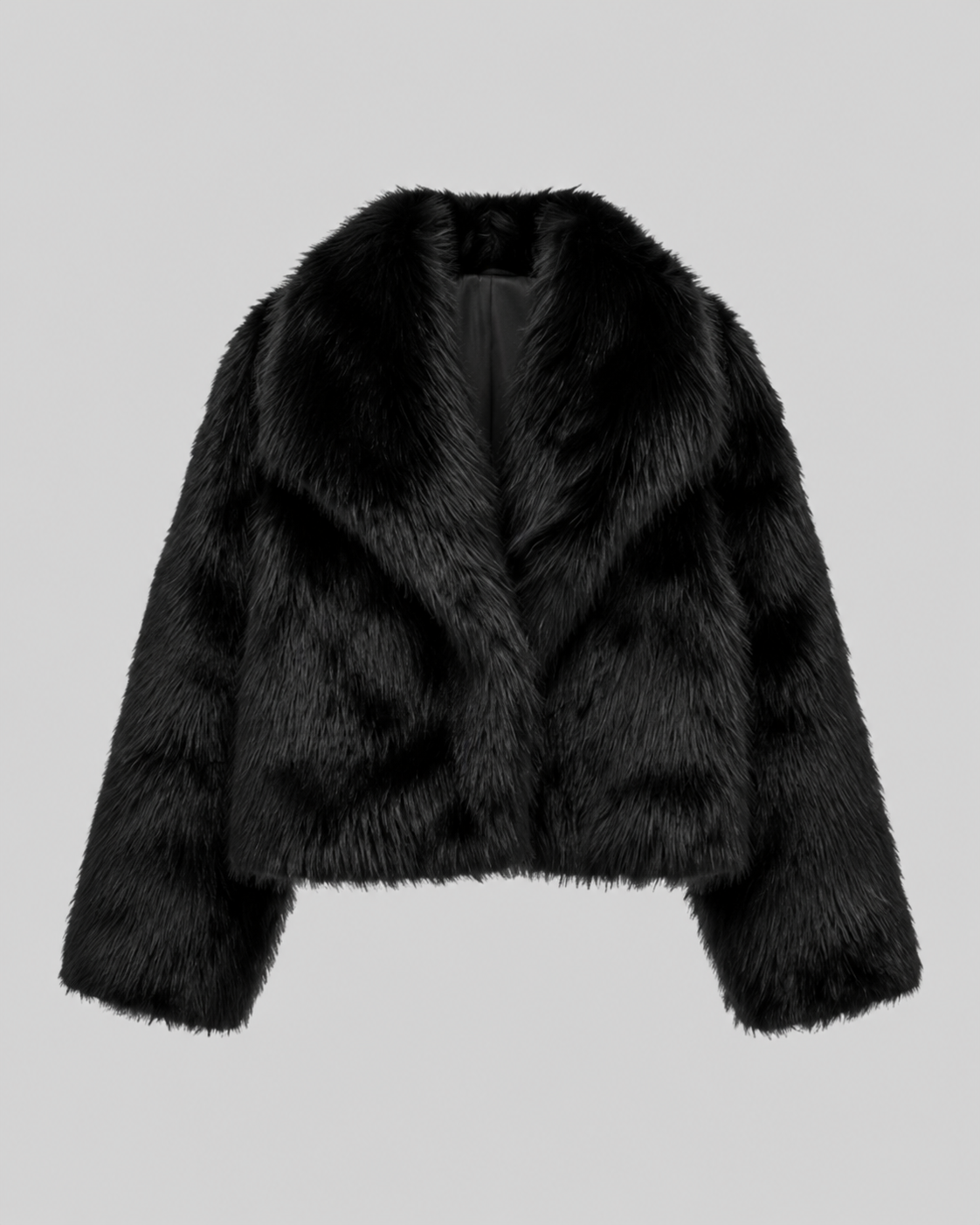 Women's Cropped Faux Fur Jacket with Wide Collar