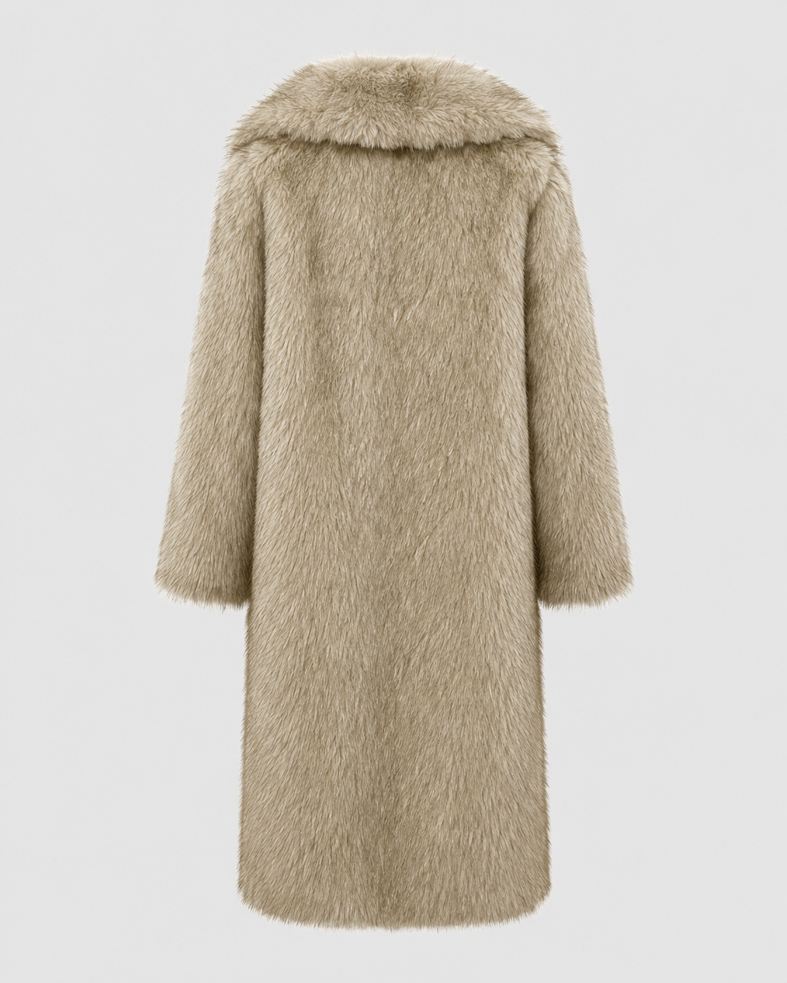 Women's Faux Fur Longline Coat with Wide Collar